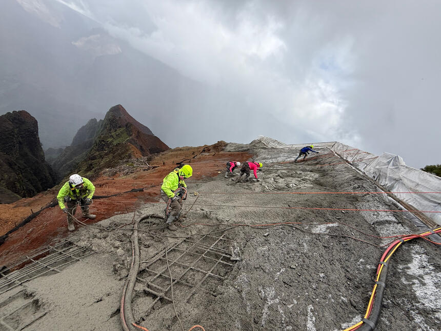 Shotcrete placement in progress on the Waimea Canyon slope